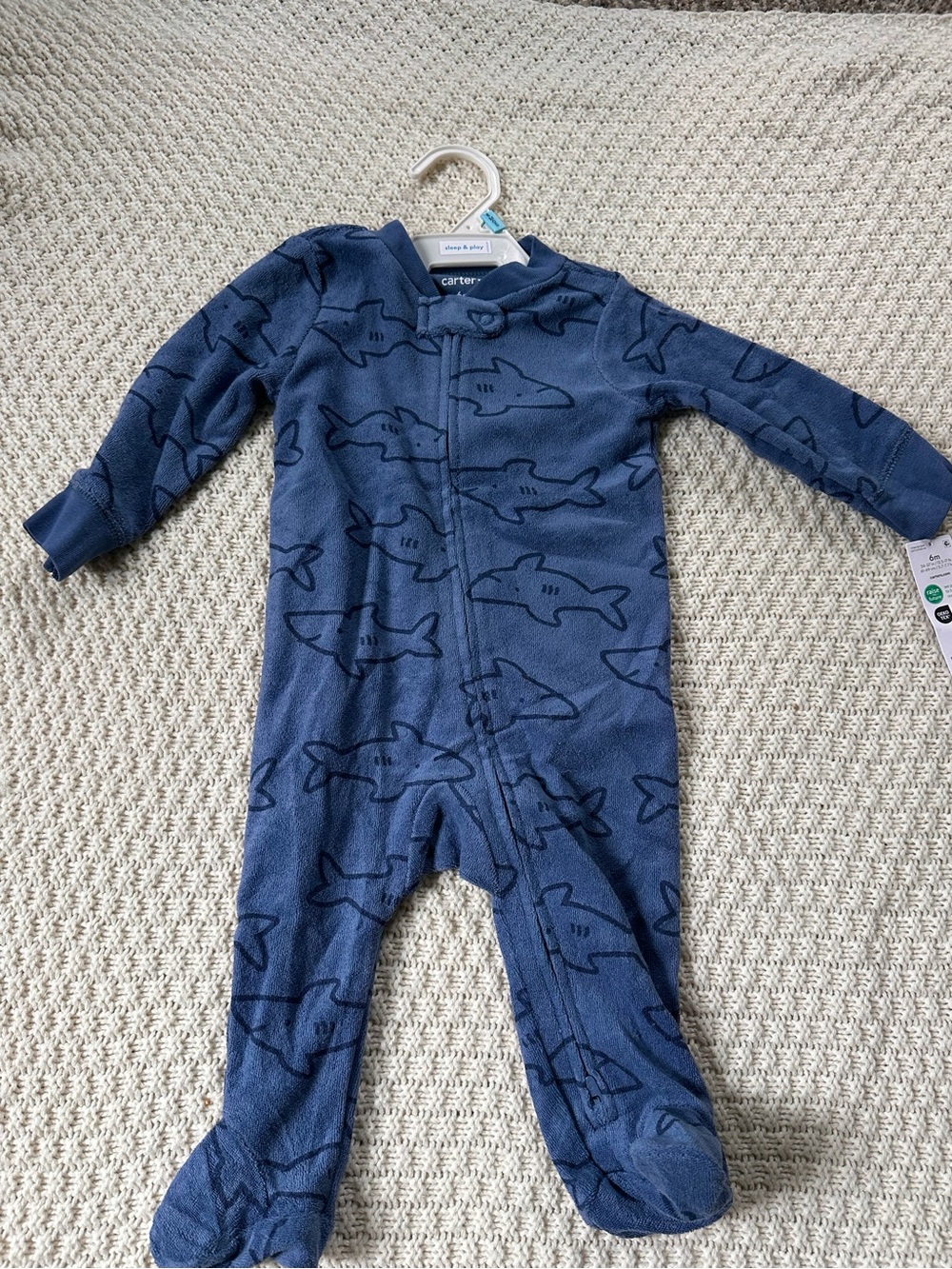 Carter's Navy Shark-Print Fleece Footed One-Piece
